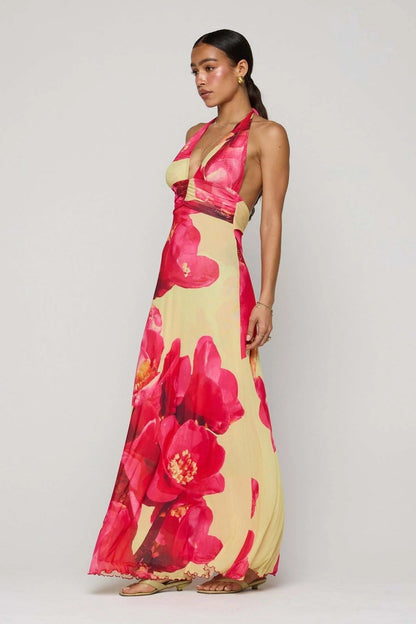 Vestido maxi con escote en V para mujer - Elegancia sofisticada para verano