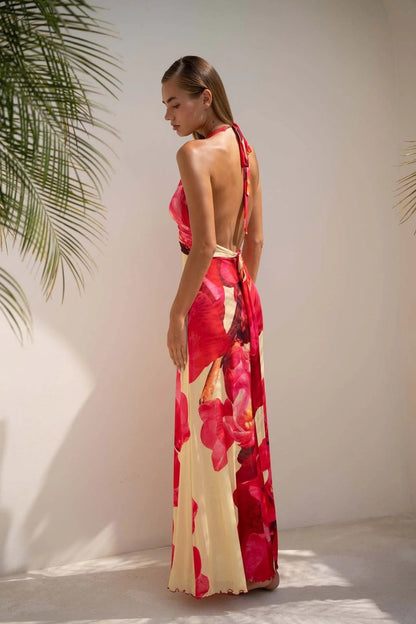 Vestido maxi con escote en V para mujer - Elegancia sofisticada para verano