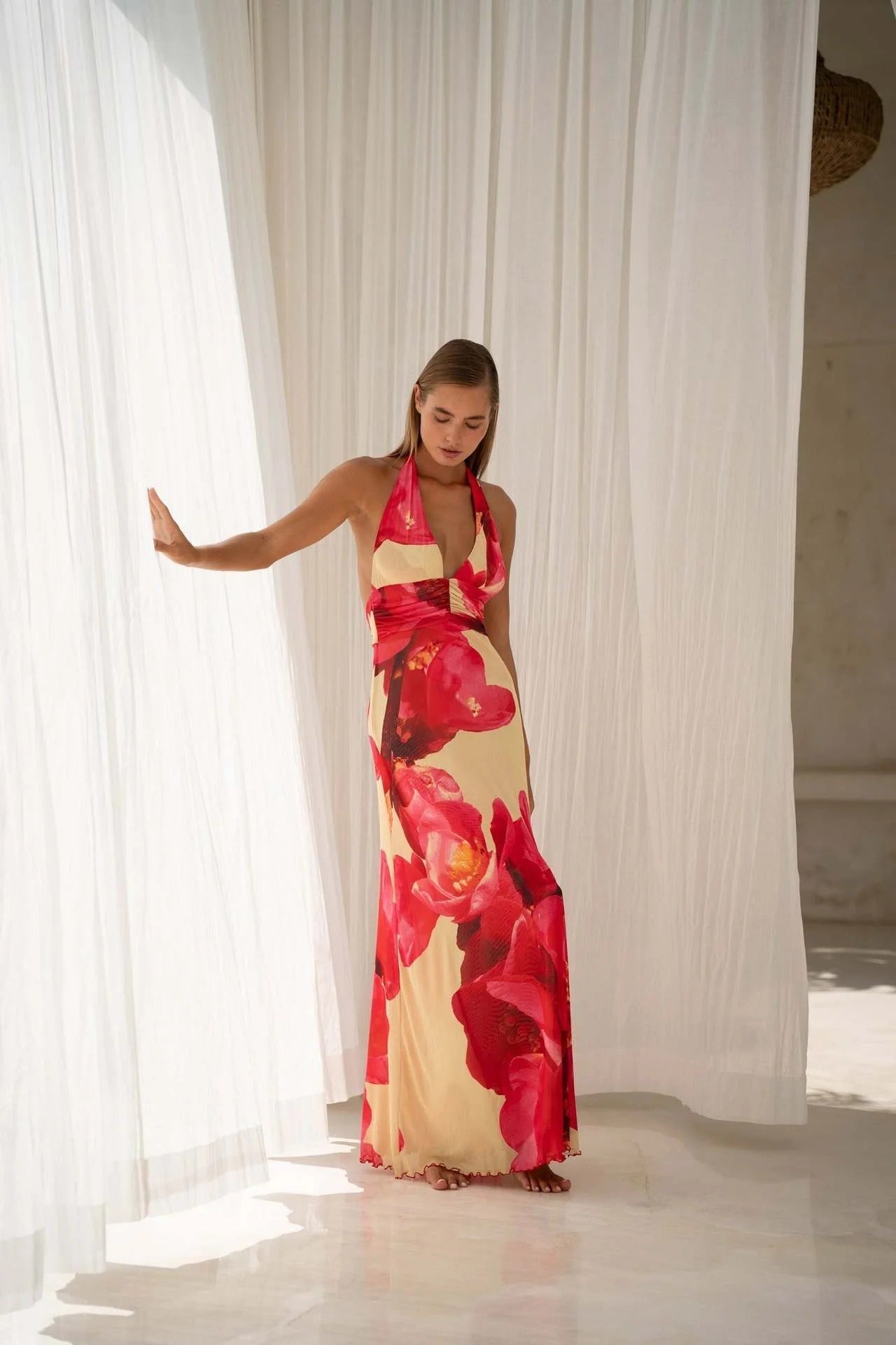 Vestido maxi con escote en V para mujer - Elegancia sofisticada para verano
