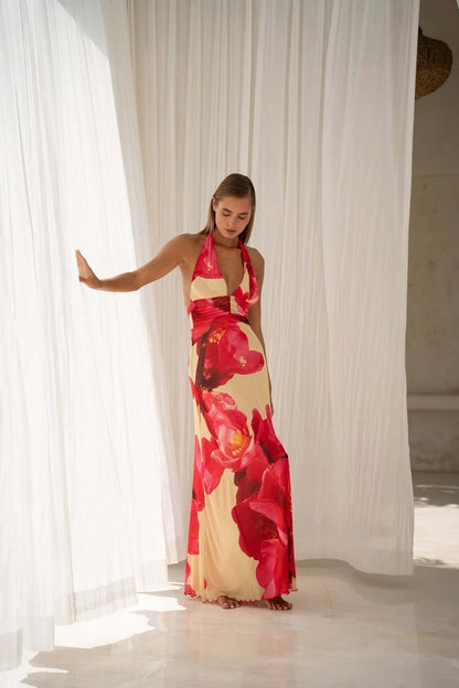 Vestido maxi con escote en V para mujer - Elegancia sofisticada para verano