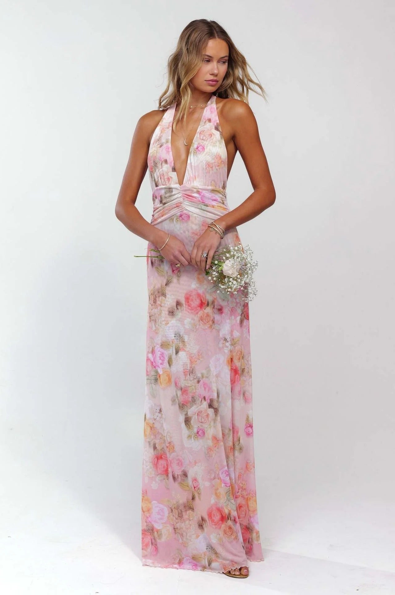 Vestido maxi con escote en V para mujer - Elegancia sofisticada para verano