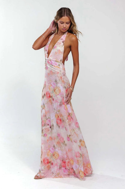 Vestido maxi con escote en V para mujer - Elegancia sofisticada para verano