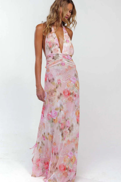 Vestido maxi con escote en V para mujer - Elegancia sofisticada para verano