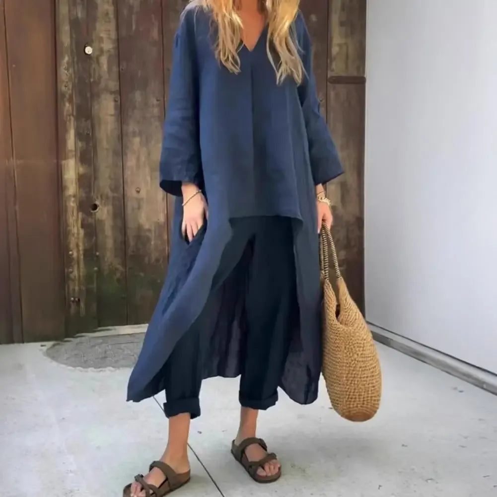 Conjunto de Dos Piezas con Pantalón de Pernera Ancha | Estilo Elegante