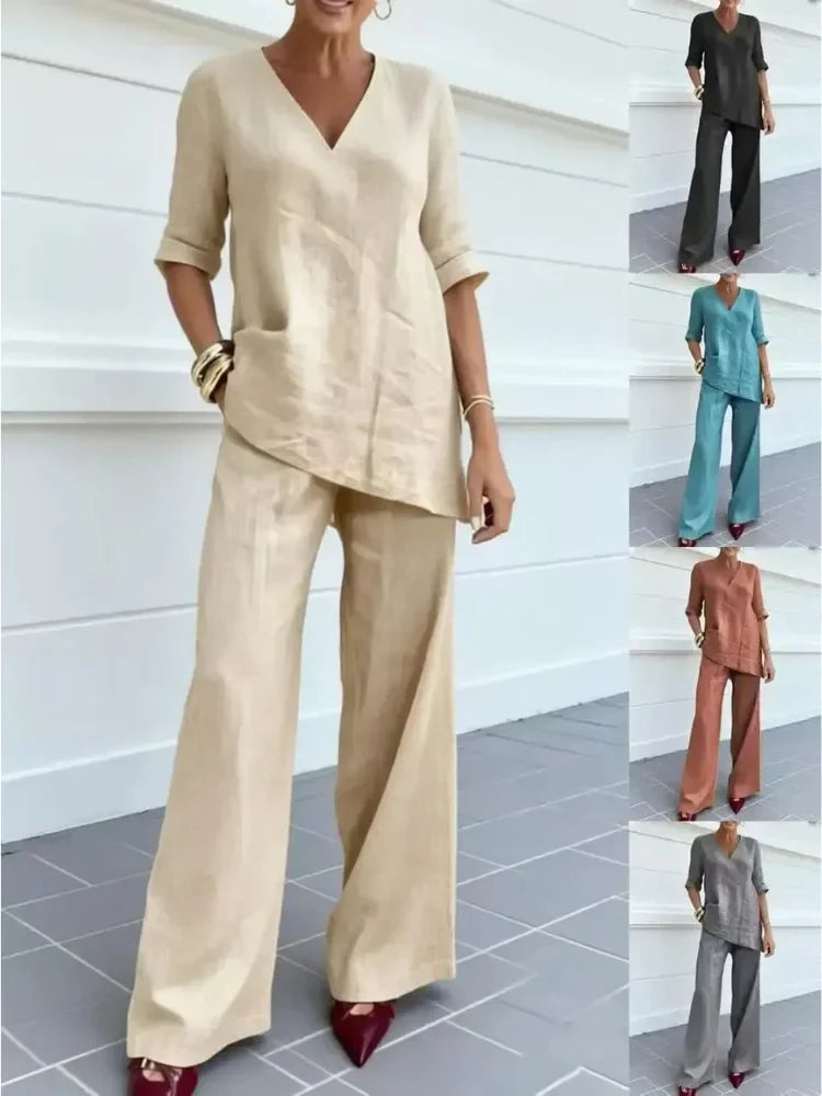Conjunto de dos piezas con manga media para mujer - fresco y elegante