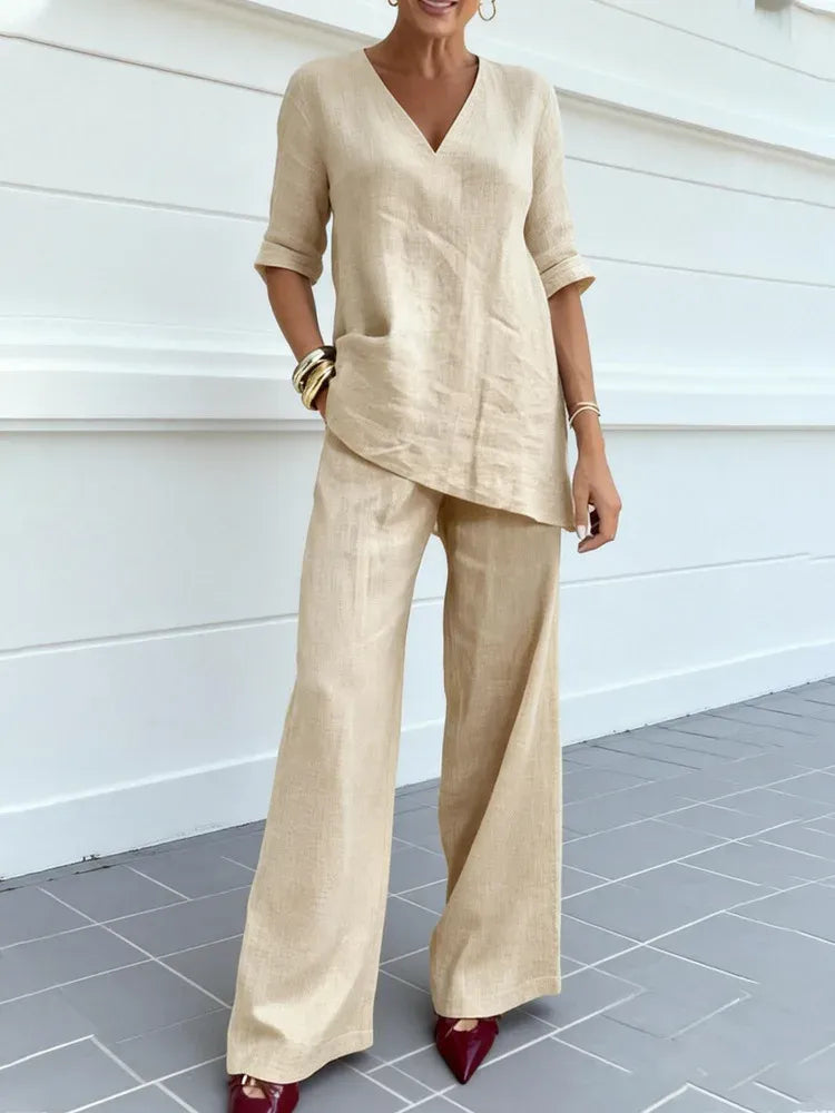 Conjunto de dos piezas con manga media para mujer - fresco y elegante