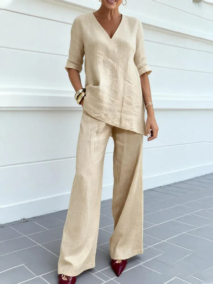 Conjunto de dos piezas con manga media para mujer - fresco y elegante