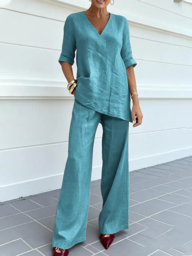 Conjunto de dos piezas con manga media para mujer - fresco y elegante