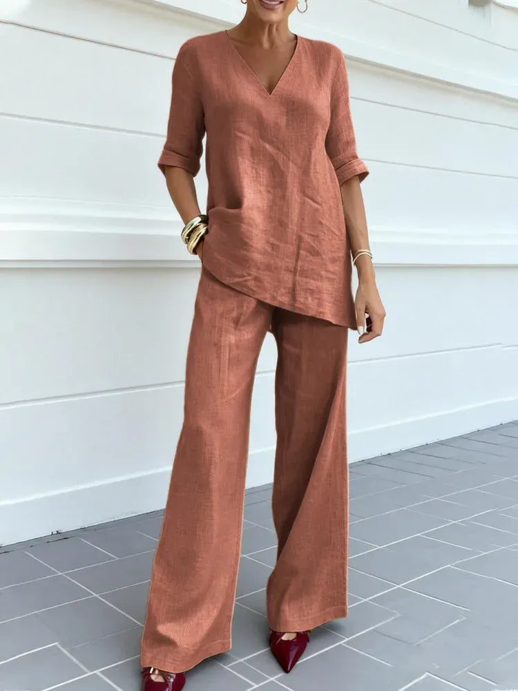 Conjunto de dos piezas con manga media para mujer - fresco y elegante