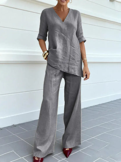 Conjunto de dos piezas con manga media para mujer - fresco y elegante