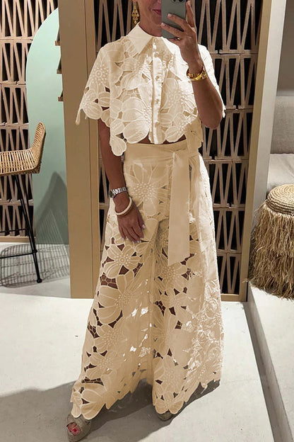 Isadora | Women's Eyelet Ruffle Maxi Dress - Champagne - Image 2
