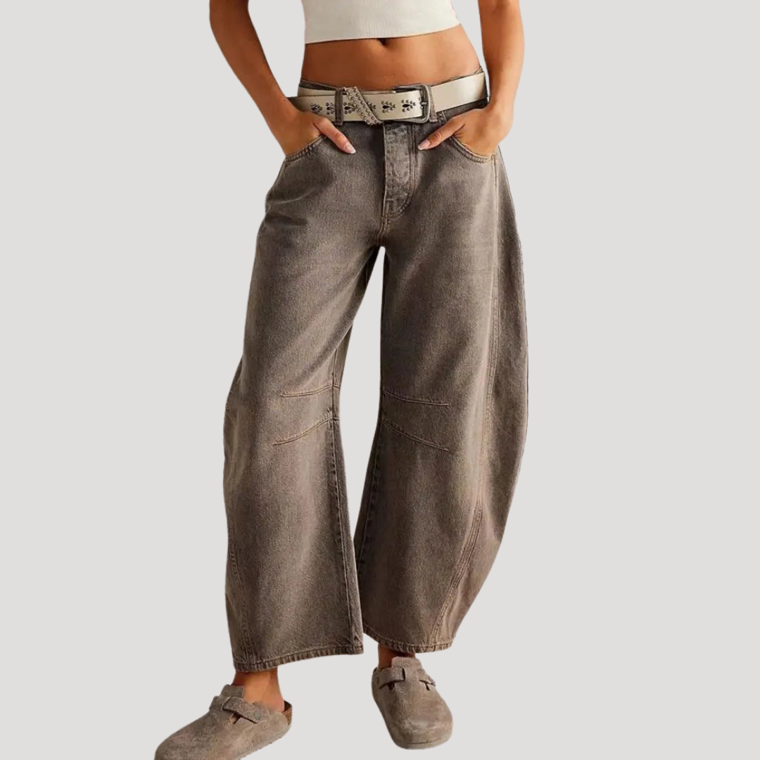 Pantalón vaquero pernera barril estampado leopardo para mujer - Tenden