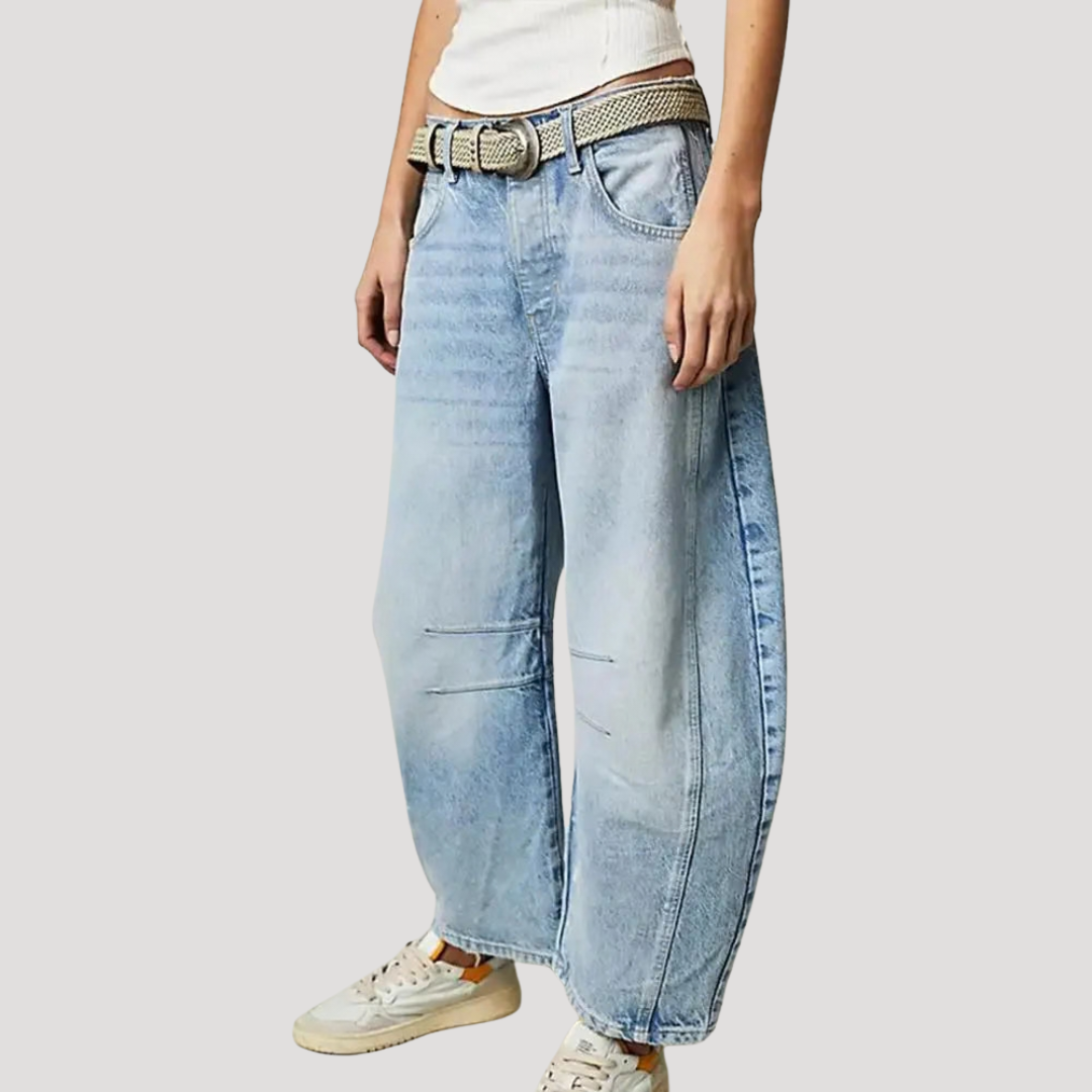 Pantalón vaquero pernera barril estampado leopardo para mujer - Tenden
