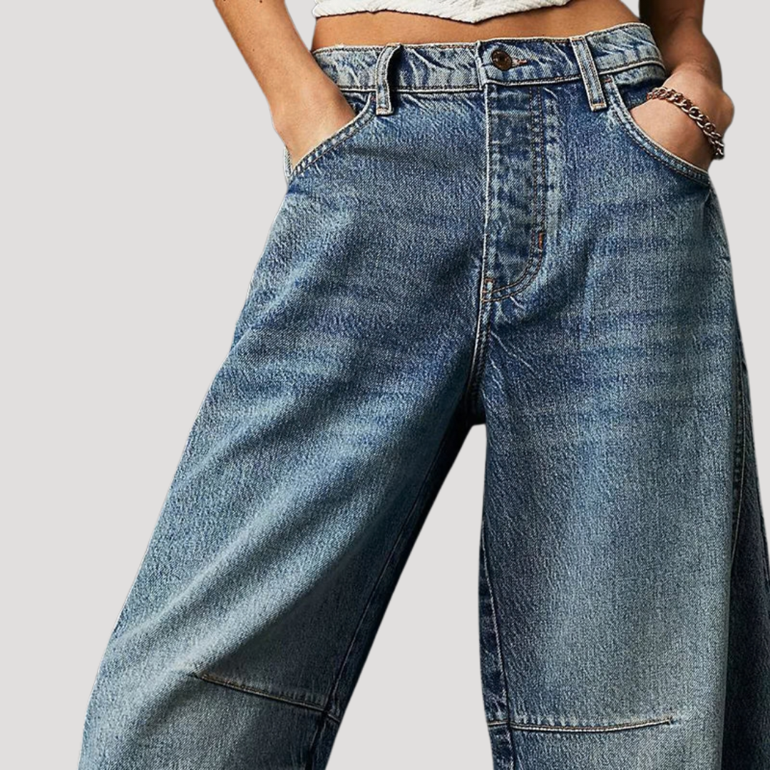 Pantalón vaquero pernera barril estampado leopardo para mujer - Tenden