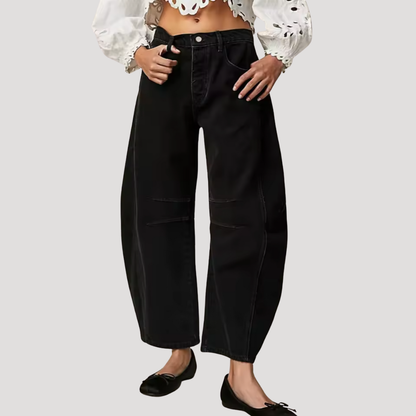 Isadora | Women's Leopard Print Barrel Leg Wide Jeans - Brown - Image 10