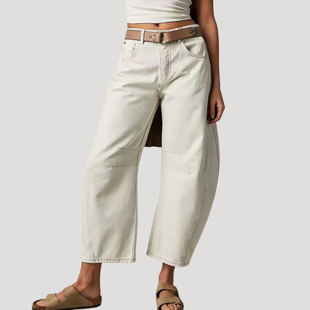 Pantalón vaquero pernera barril estampado leopardo para mujer - Tenden