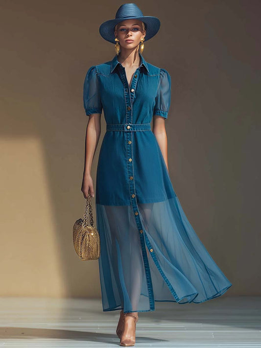 Vestido Largo con Botones Frontales y Cuello V Elegante