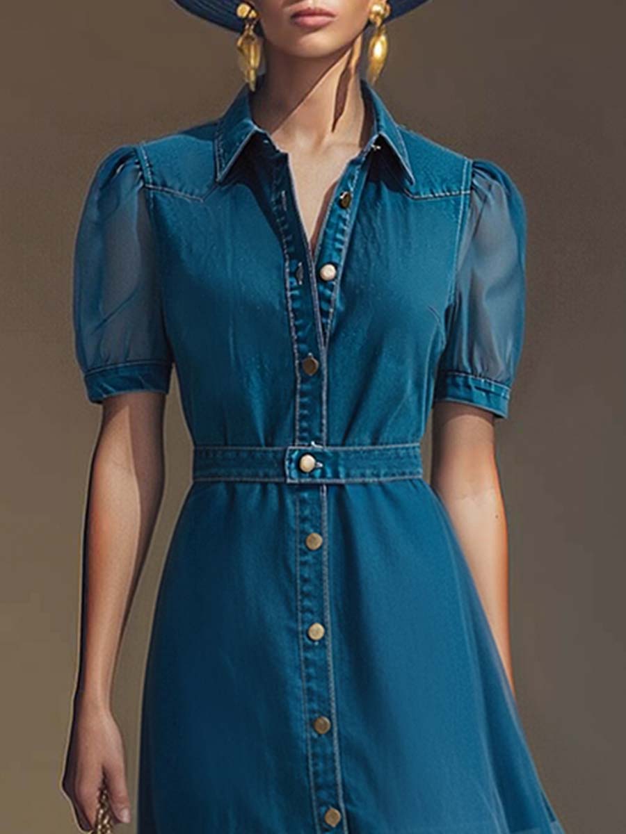 Vestido Largo con Botones Frontales y Cuello V Elegante