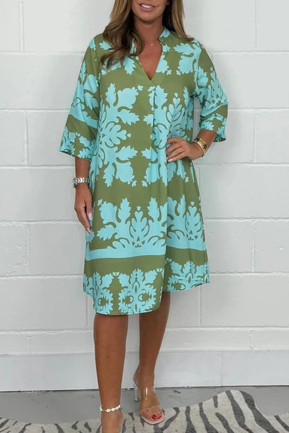 Vestido primaveral con estampado vibrante y manga amplia para mujer, ligero y elegante