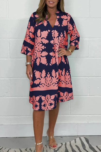 Vestido primaveral con estampado vibrante y manga amplia para mujer, ligero y elegante