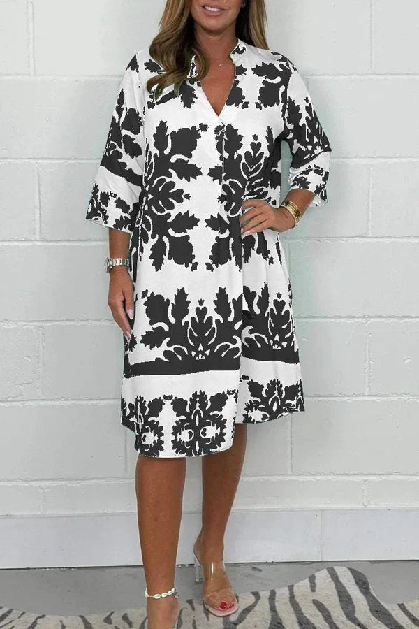 Vestido primaveral con estampado vibrante y manga amplia para mujer, ligero y elegante