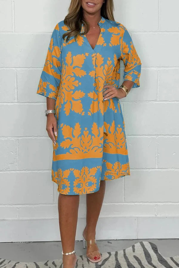 Vestido primaveral con estampado vibrante y manga amplia para mujer, ligero y elegante