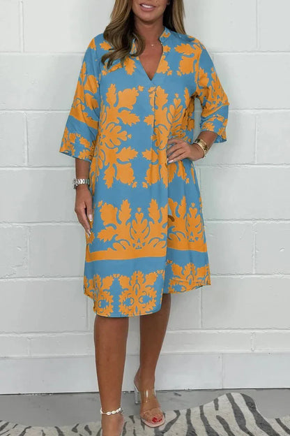 Vestido primaveral con estampado vibrante y manga amplia para mujer, ligero y elegante