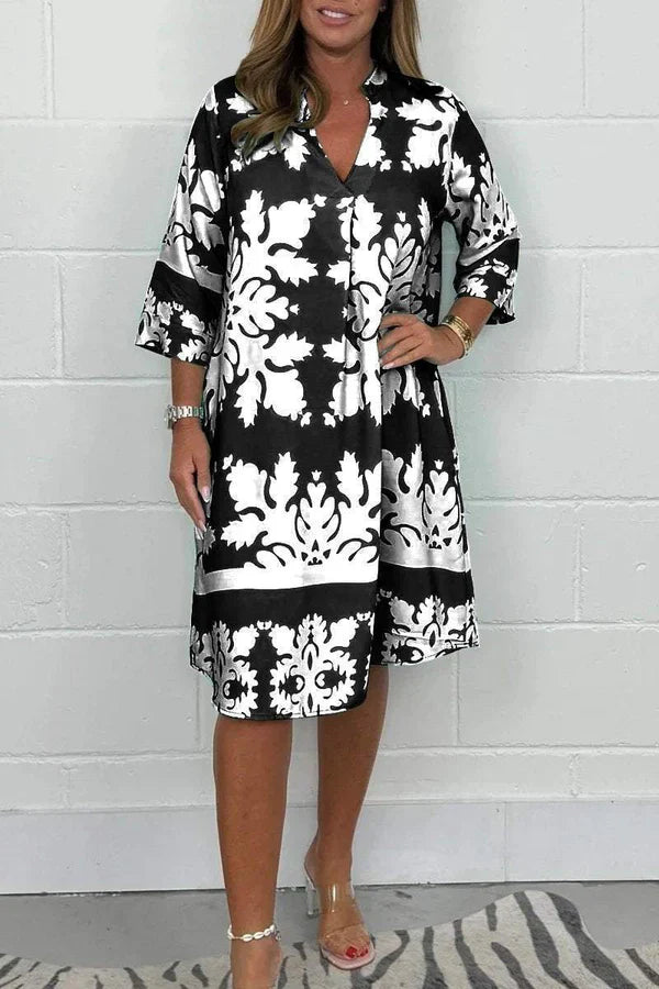 Vestido primaveral con estampado vibrante y manga amplia para mujer, ligero y elegante
