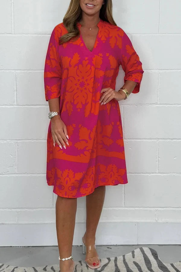 Vestido primaveral con estampado vibrante y manga amplia para mujer, ligero y elegante