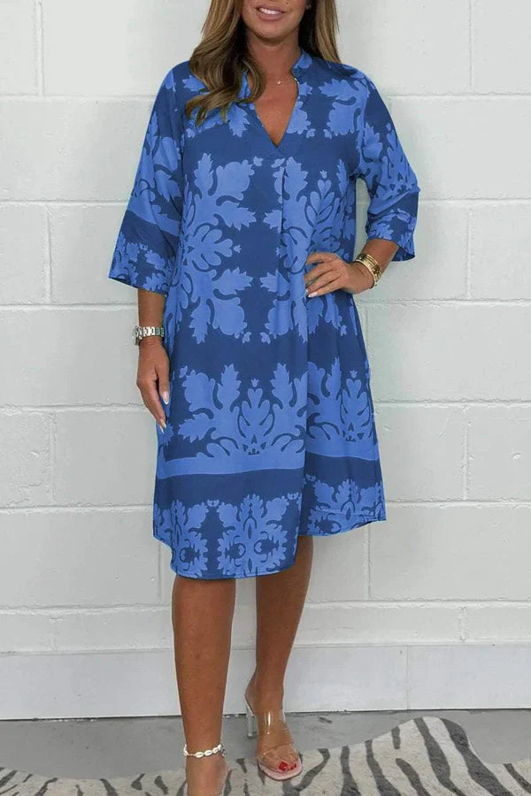 Vestido primaveral con estampado vibrante y manga amplia para mujer, ligero y elegante