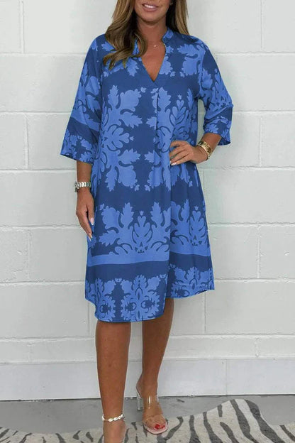 Vestido primaveral con estampado vibrante y manga amplia para mujer, ligero y elegante