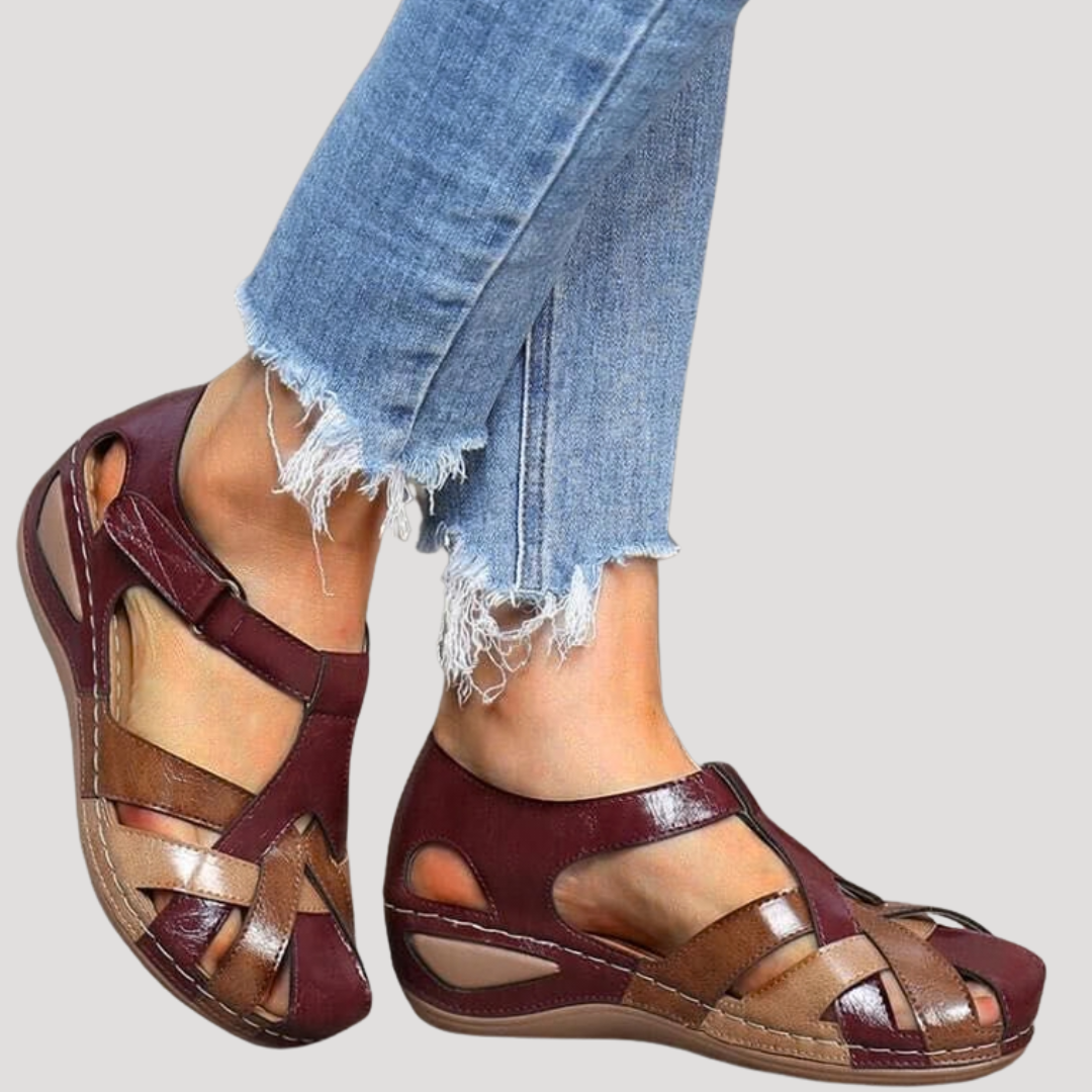 Juniper | Women's Closed Toe Woven Strap Sandals - Burgundy - Image 4