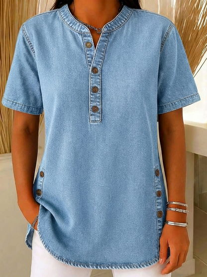 Blusa henley de manga corta para mujer - Diseño casual y fresco