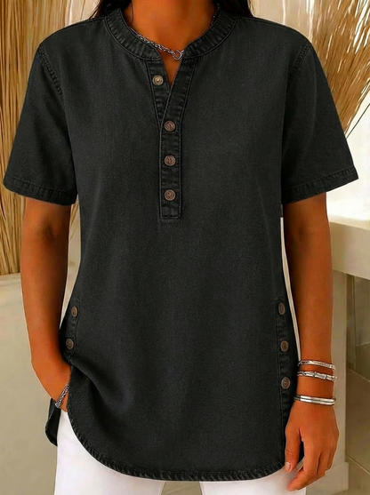 Blusa henley de manga corta para mujer - Diseño casual y fresco