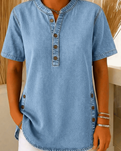 Blusa henley de manga corta para mujer - Diseño casual y fresco