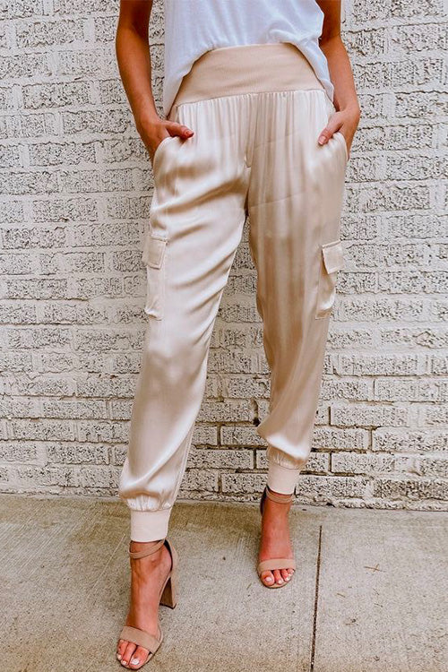 Kaia | Women's High Waist Cargo Jogger Pants - Champagne - Image 3