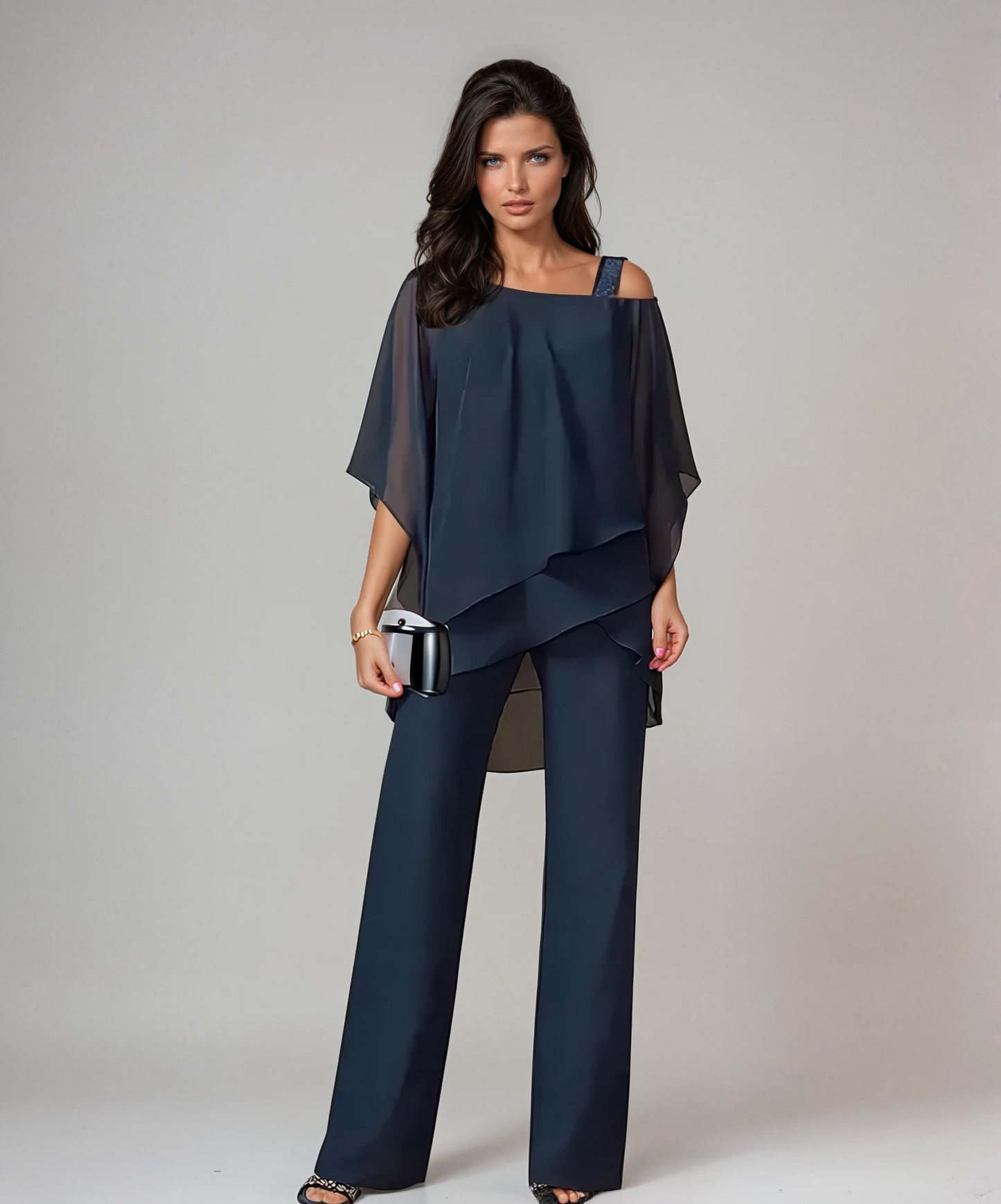 Conjunto de dos piezas con diseño superpuesto para mujer, elegante y versátil para uso diario o evento