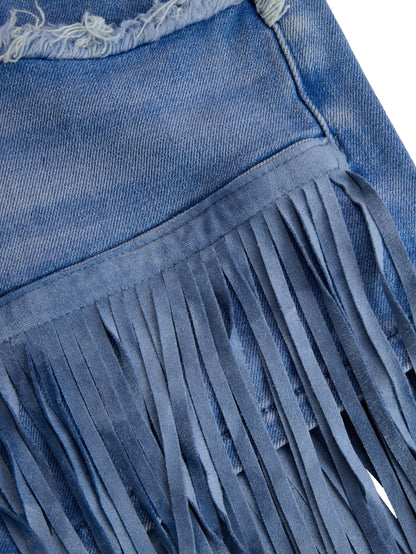 Falda Mini Flecos Alto Talle Azul