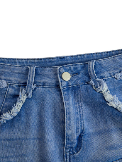 Falda Mini Flecos Alto Talle Azul
