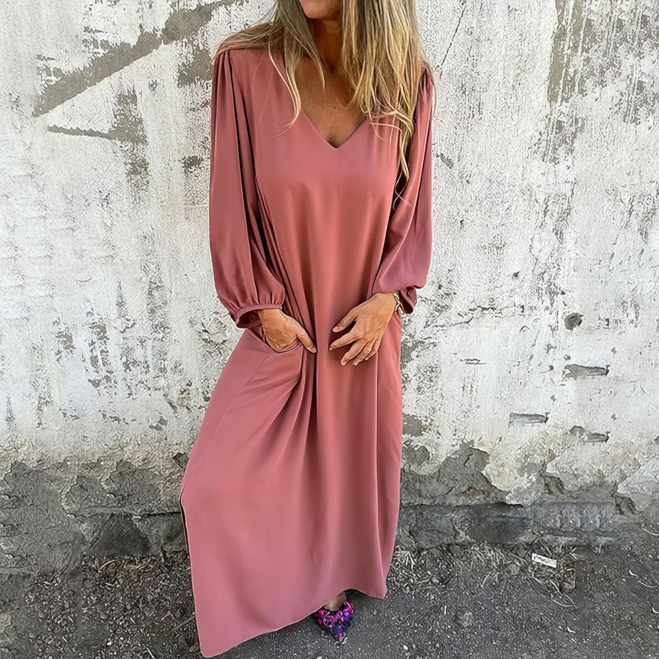 Vestido largo bohemio con bolsillos para mujer, ligero y versátil para verano