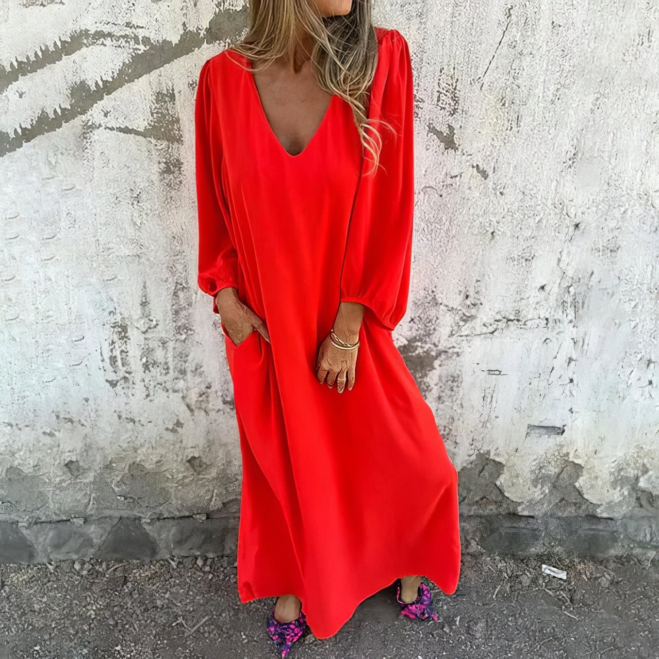 Vestido largo bohemio con bolsillos para mujer, ligero y versátil para verano
