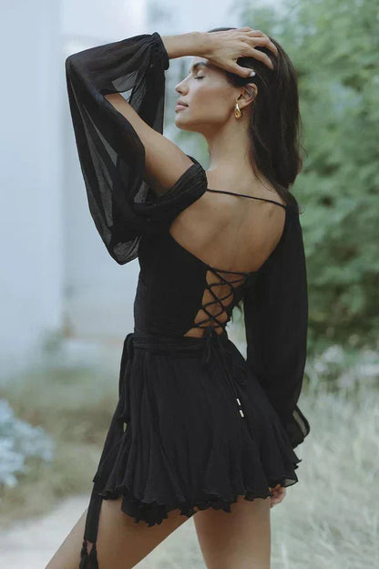 Vestido mini con mangas globo para mujer, ligero y chic para verano o fiesta