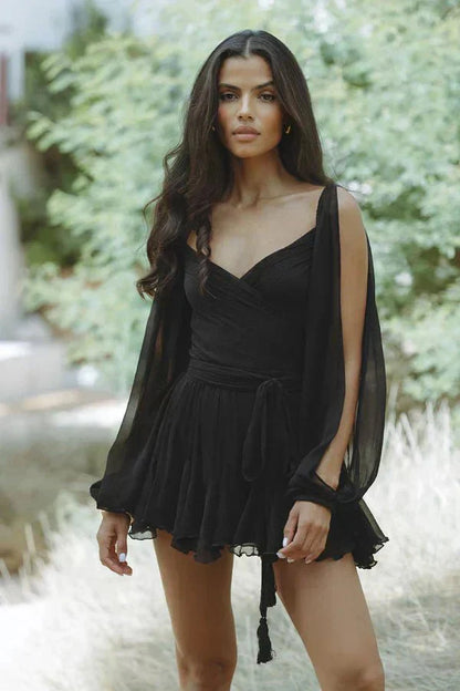 Vestido mini con mangas globo para mujer, ligero y chic para verano o fiesta