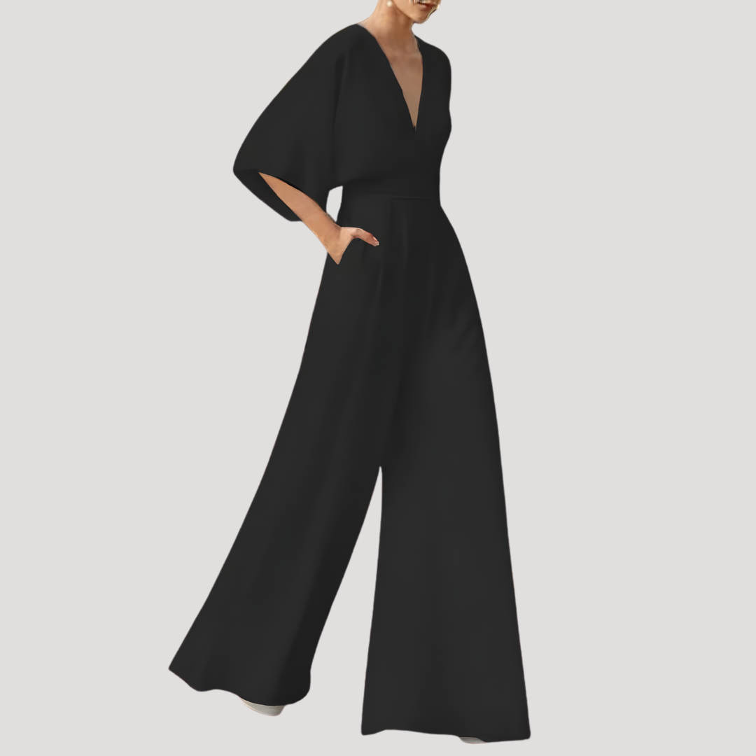 Leonie | Women's V Neck Wide Leg Jumpsuit - Dark Green - Image 7