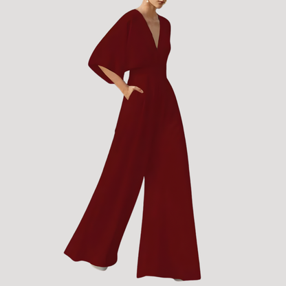 Mono de pierna ancha con cuello en V para mujer - Elegancia estival