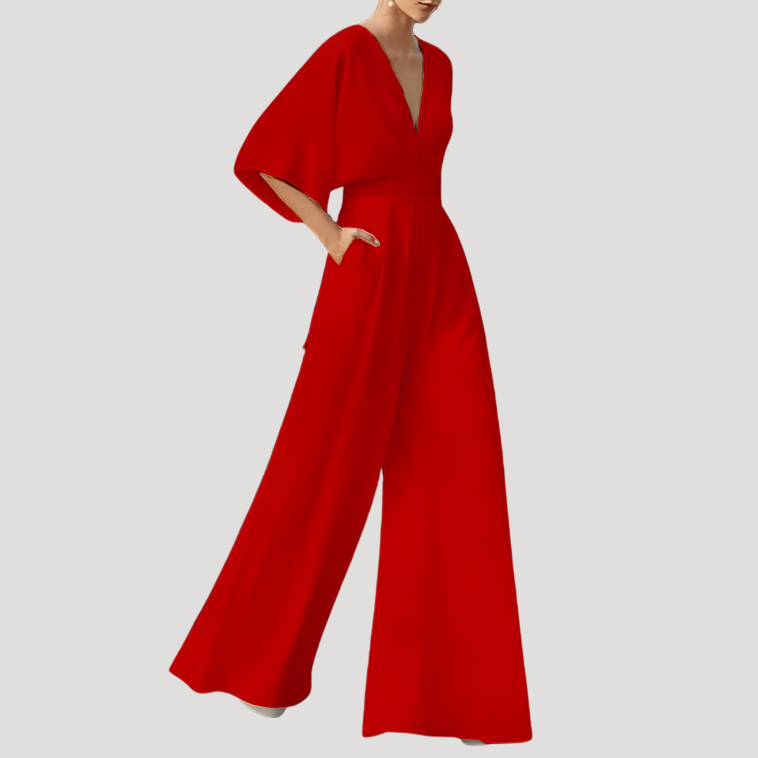 Mono de pierna ancha con cuello en V para mujer - Elegancia estival