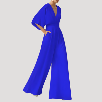 Mono de pierna ancha con cuello en V para mujer - Elegancia estival