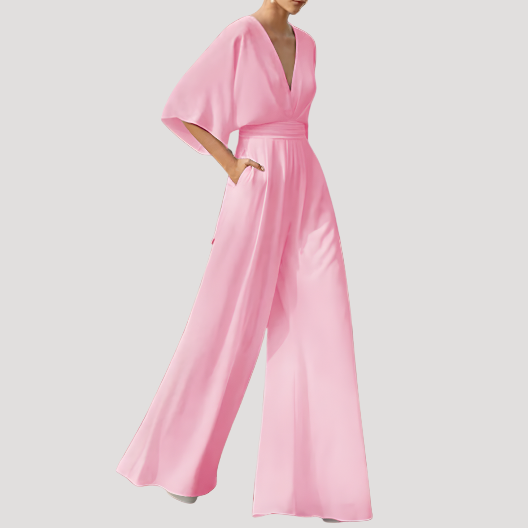 Mono de pierna ancha con cuello en V para mujer - Elegancia estival