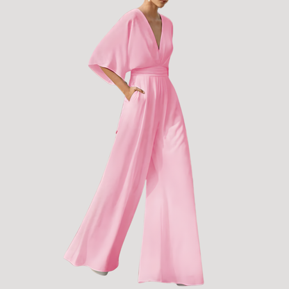 Mono de pierna ancha con cuello en V para mujer - Elegancia estival
