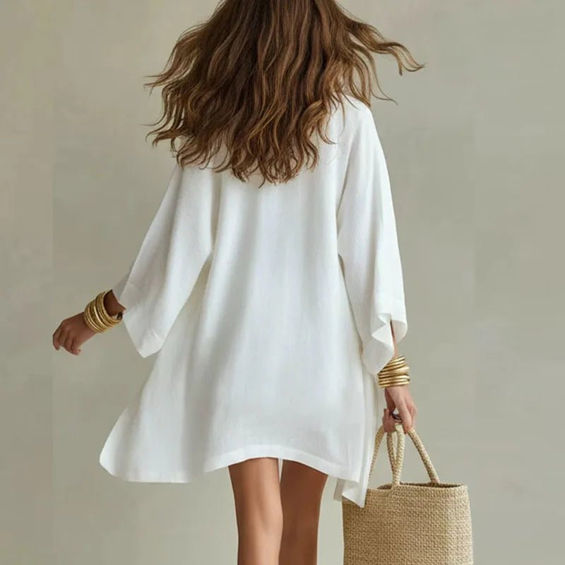 Conjunto de Lino de 3 Piezas con Top Escote en V y Kimono | Verano